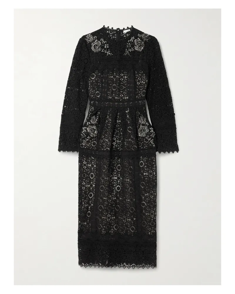 Erdem Crystal-embellished Cotton Guipure Lace Midi Dress - Black Black