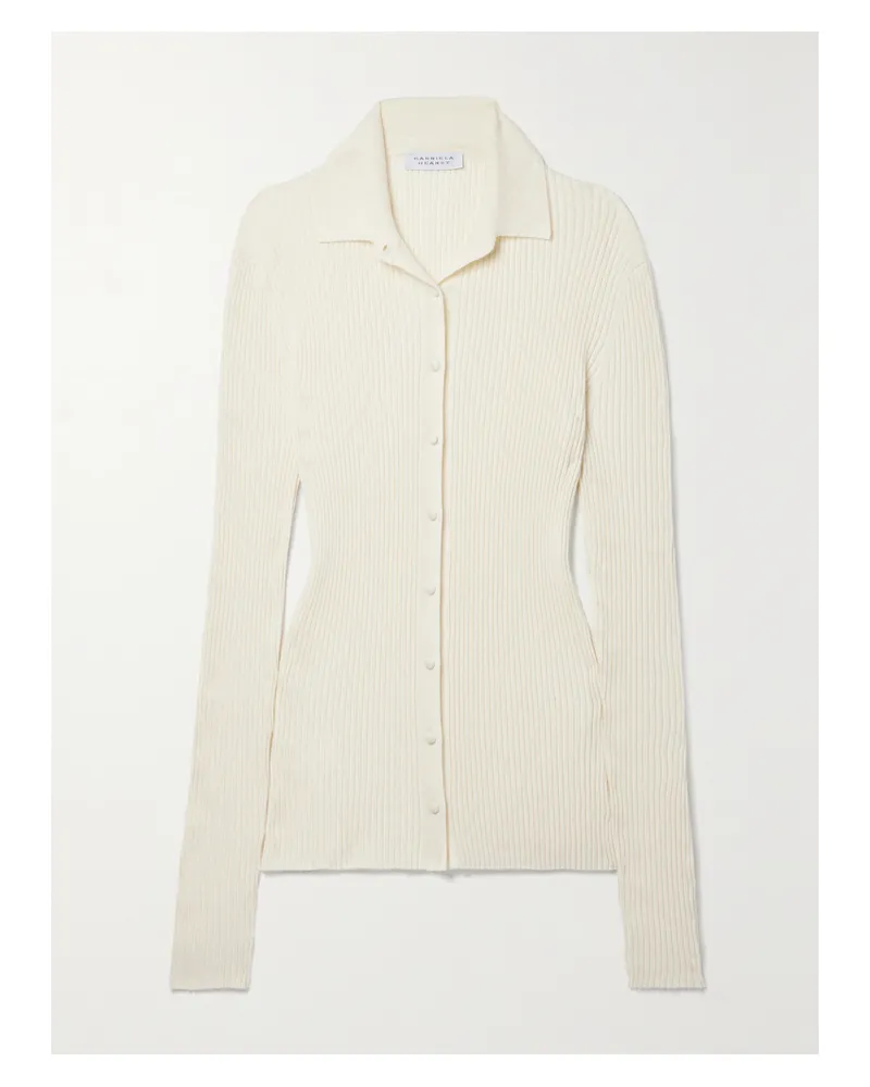 Gabriela Hearst Onora Cardigan Aus Einer Gerippten Kaschmir-seidenmischung - Elfenbein Elfenbein