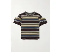 Piqué-paneled Pleated Striped Cotton T-shirt - Multi