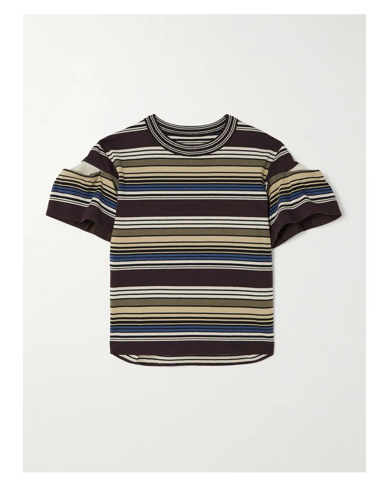 Sacai Piqué-paneled Pleated Striped Cotton T-shirt - Multi Multi