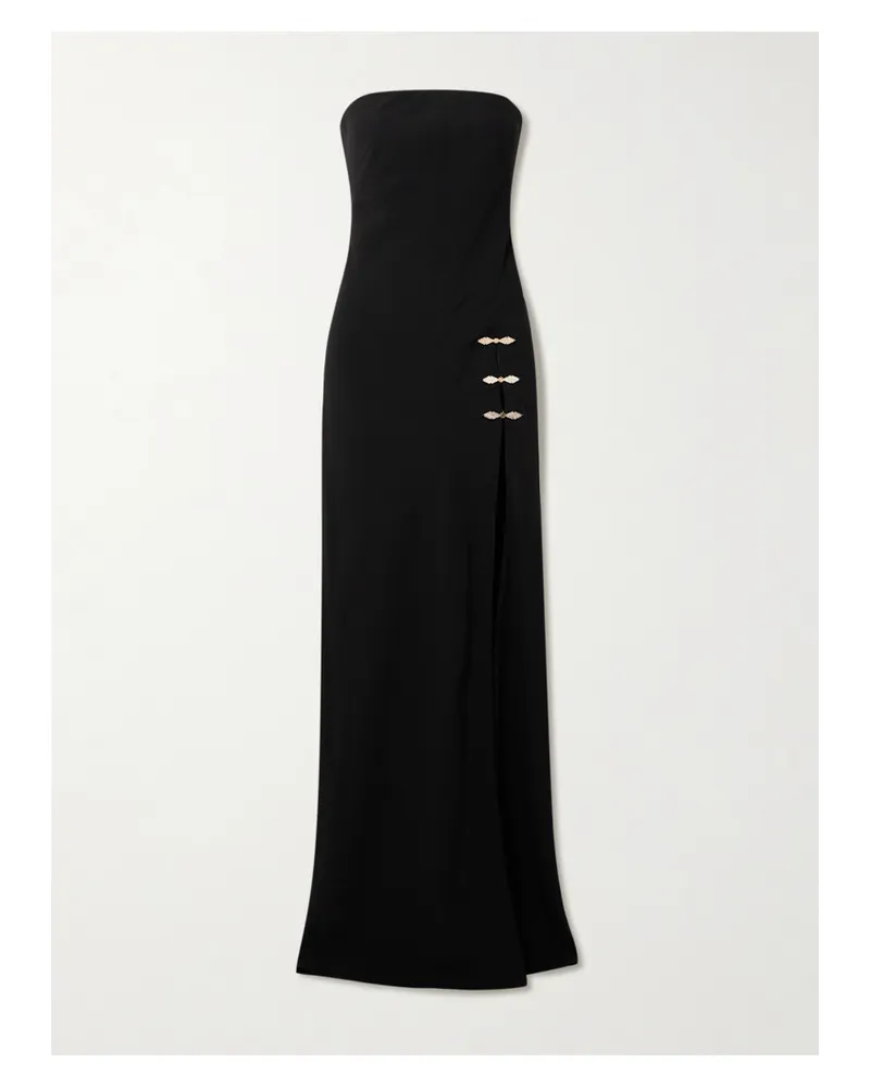 Saloni Souza Strapless Asymmetric Embellished Crepe Gown - Black Black