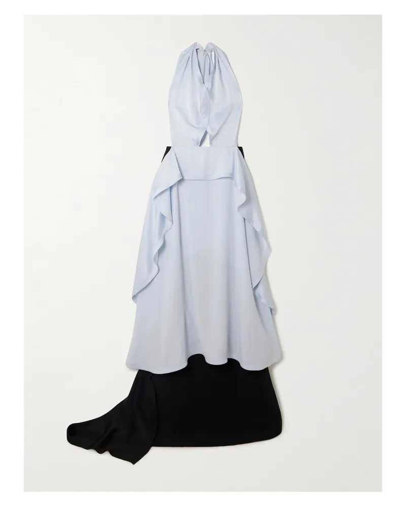 Victoria Beckham Neckholder-maxikleid Aus Glänzendem Crêpe Und Cady Mit Falten - Blau Blau