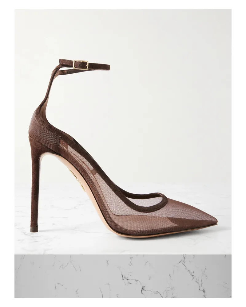 Aquazzura Love Affair 105 Pumps Aus Mesh Mit Velourslederbesätzen - Braun Braun