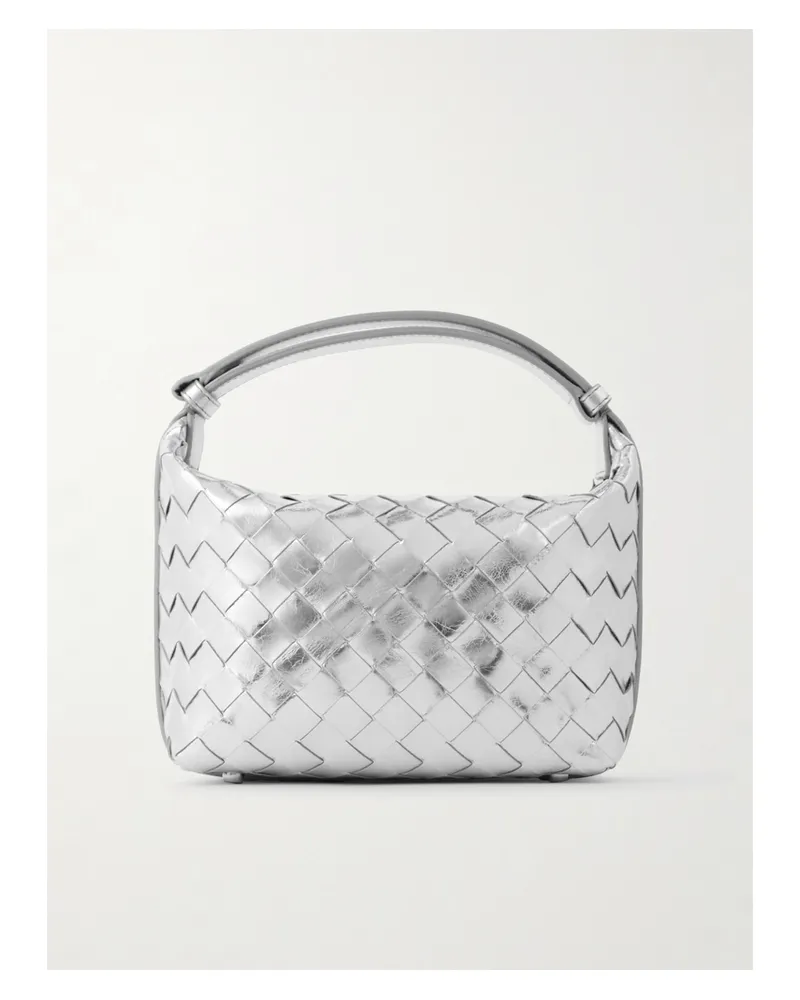 Bottega Veneta Wallace Intrecciato Metallic Leather Shoulder Bag - Silver Silver