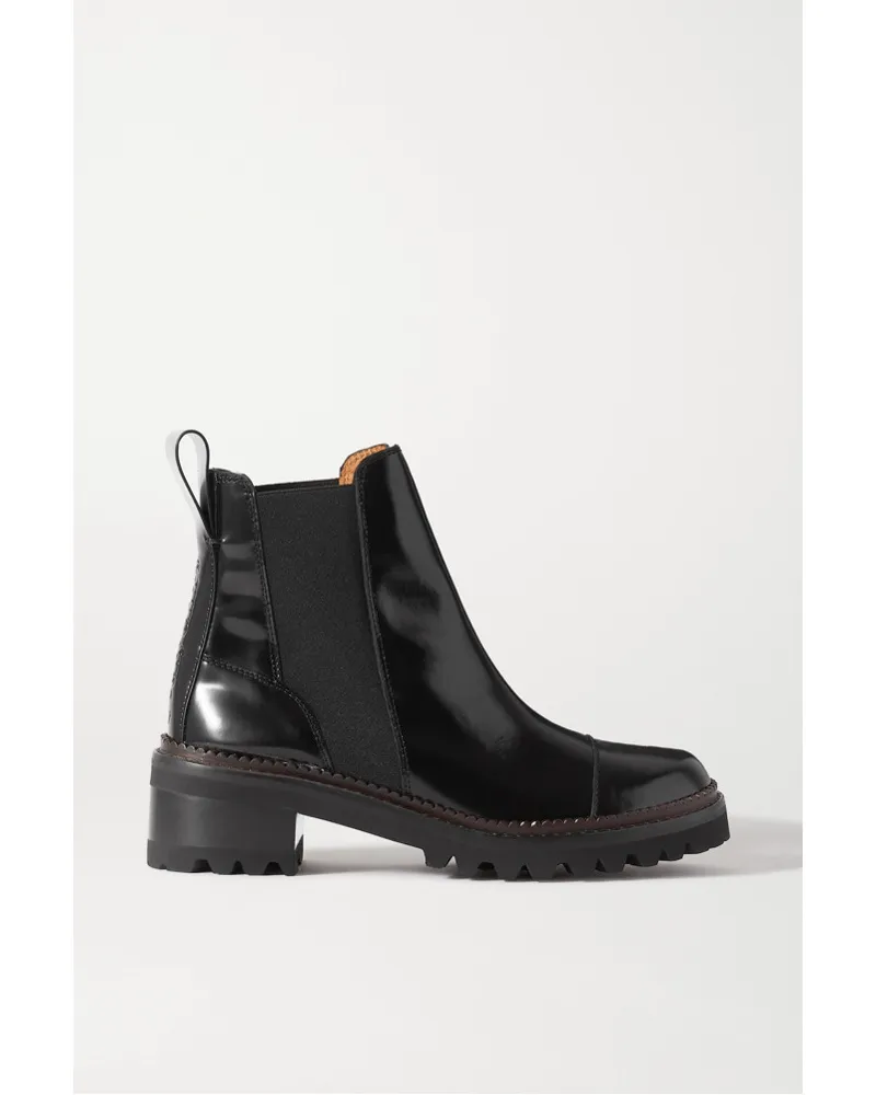 See by Chloé Chelsea Boots aus Lackleder mit Logoprägung Schwarz