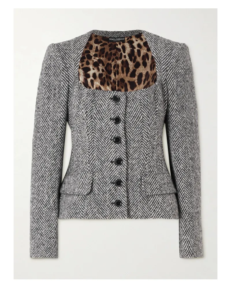 Dolce & Gabbana Jacke Aus Wolle Mit Fischgratmuster - Grau Grau