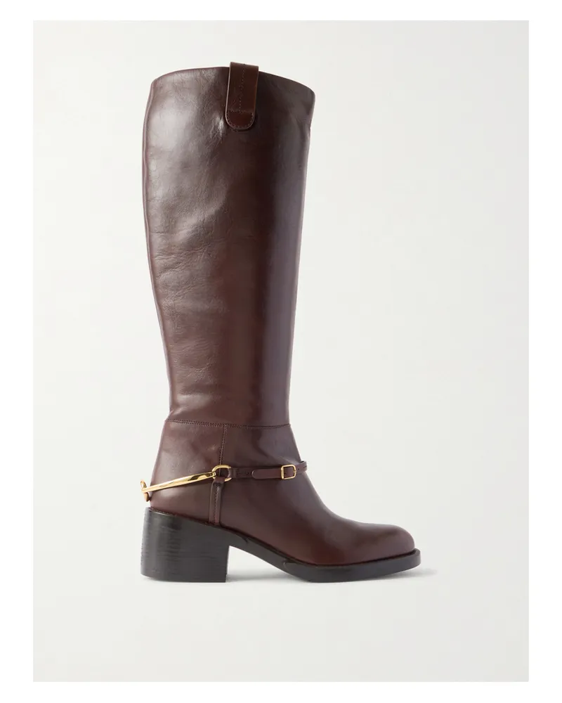 Chloé Dakota Embellished Leather Knee Boots - Brown Brown