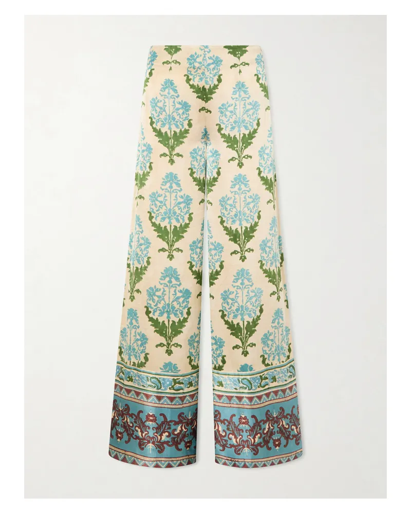 Emporio Sirenuse Stephan Floral-print Silk-satin Trousers - Green Green