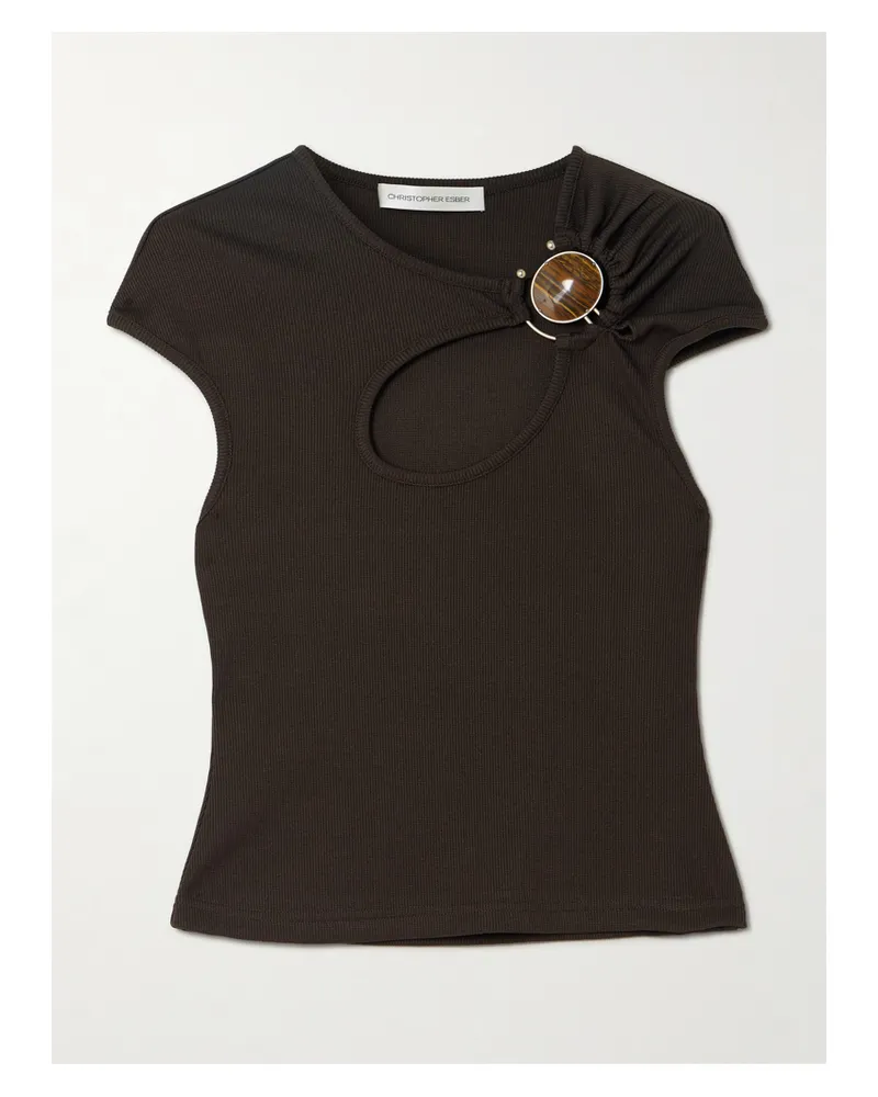 Christopher Esber Mineral Stone Hollow T-shirt Aus Geripptem Jersey Mit Cut-out - Braun Braun