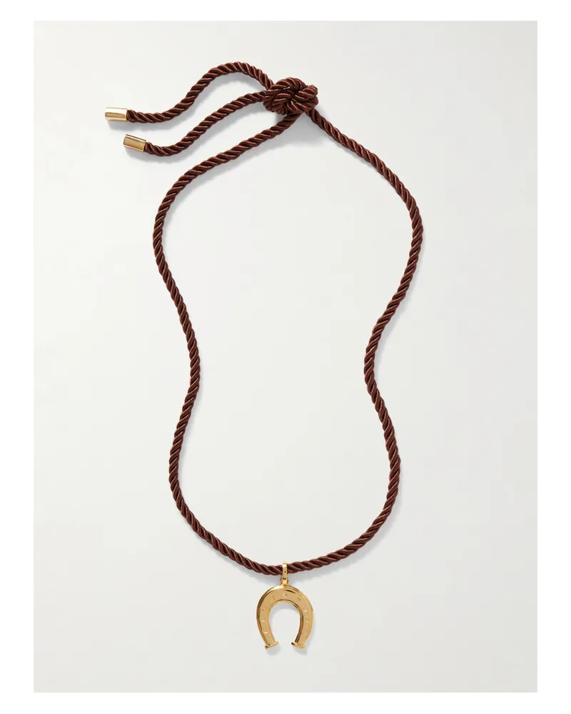 Martha Calvo Wish Me Luck Gold-plated And Silk Cord Necklace - Brown Brown