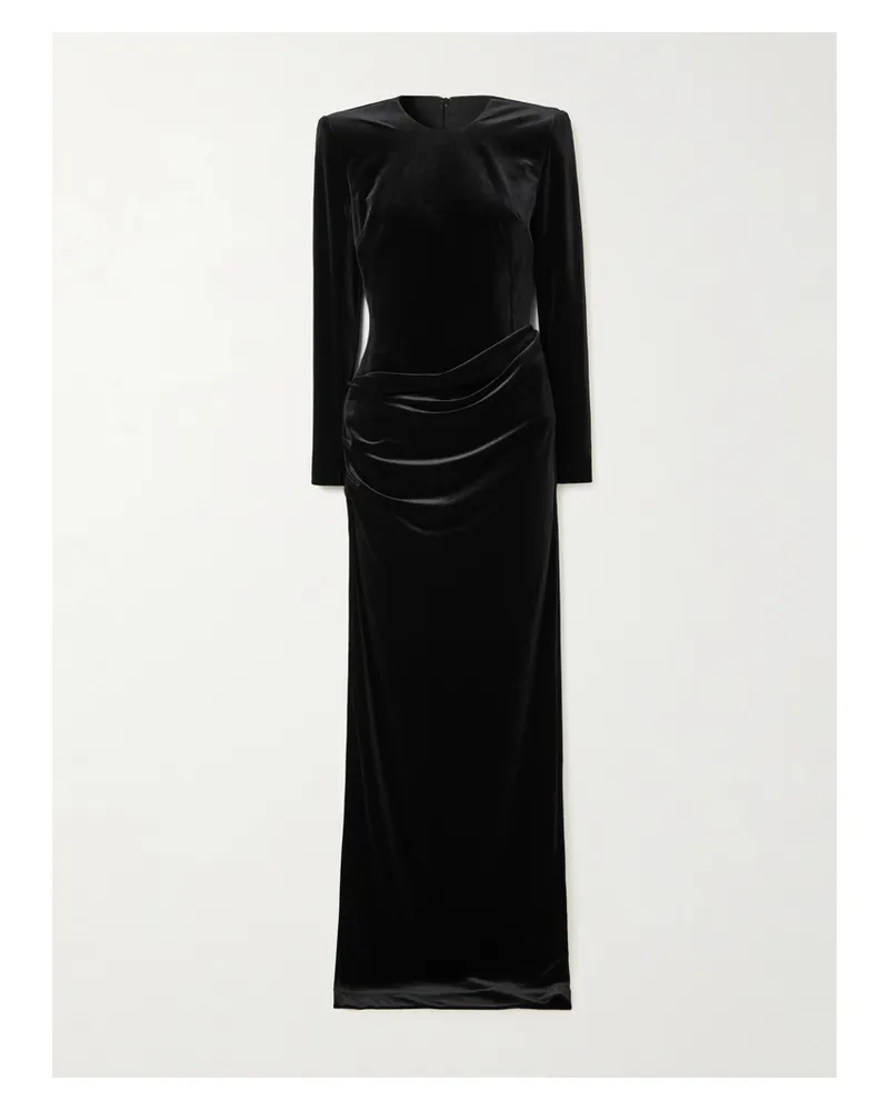 Alex Perry Draped Velvet Gown - Black Black