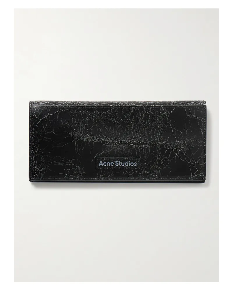 Acne Studios Portemonnaie Aus Craquelé-leder Mit Print - Schwarz Schwarz