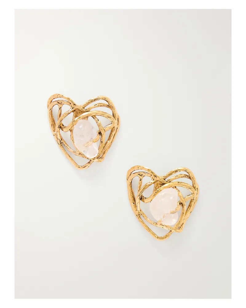 Saint Laurent Bo Coeur Gold-tone Quartz Earrings Gold