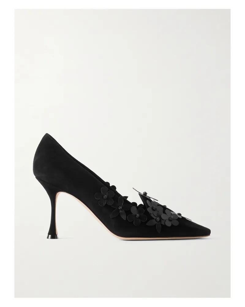 Manolo Blahnik Harneclo 90 Pumps Aus Veloursleder Mit Applikationen - Schwarz Schwarz