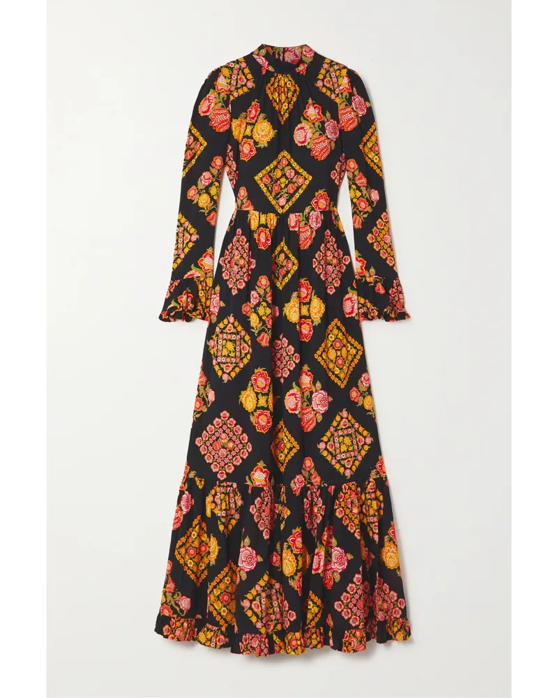 La DoubleJ Visconti Maxikleid Aus Crêpe Mit Blumenprint - Schwarz Schwarz