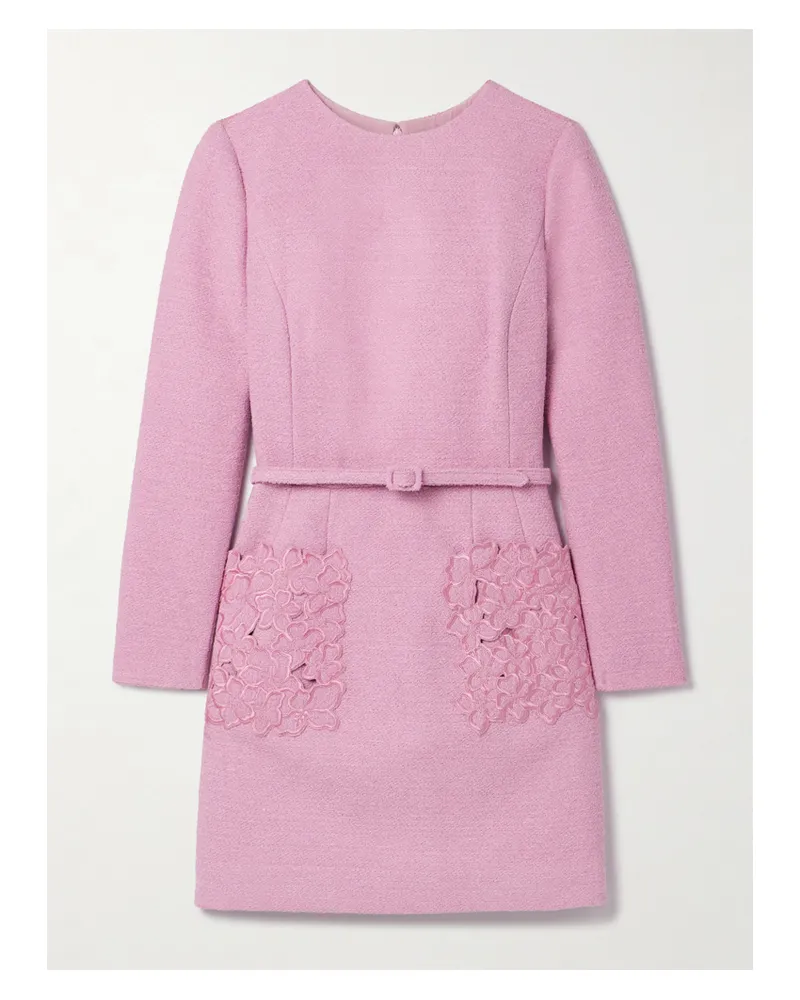 Oscar de la Renta Minikleid Aus Bouclé-tweed Aus Einer Baumwollmischung Mit Stickereien Und Gürtel - Pink Pink