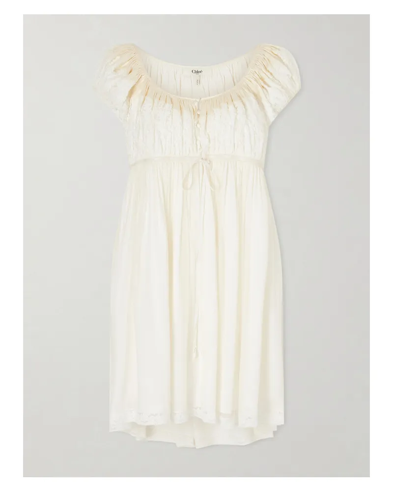 Chloé Lace-trimmed Silk-crepon Mini Dress - White White