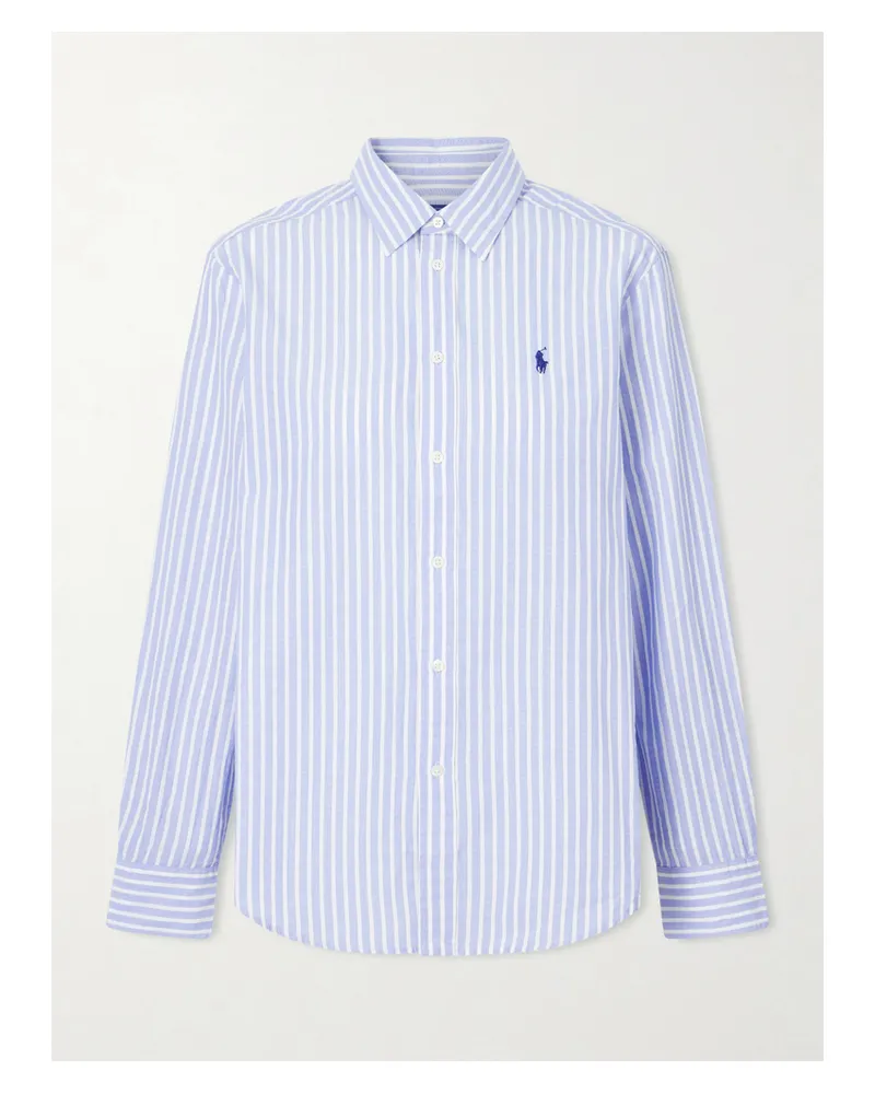 Ralph Lauren Hemd Aus Einer Gestreiften Baumwoll-leinenmischung - Blau Blau