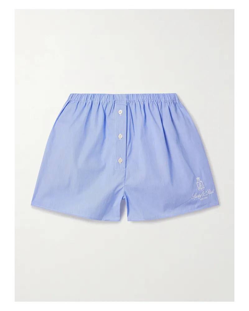 SPORTY & RICH Vendome Shorts Aus Baumwollpopeline Mit Nadelstreifen Und Stickerei - Blau Blau