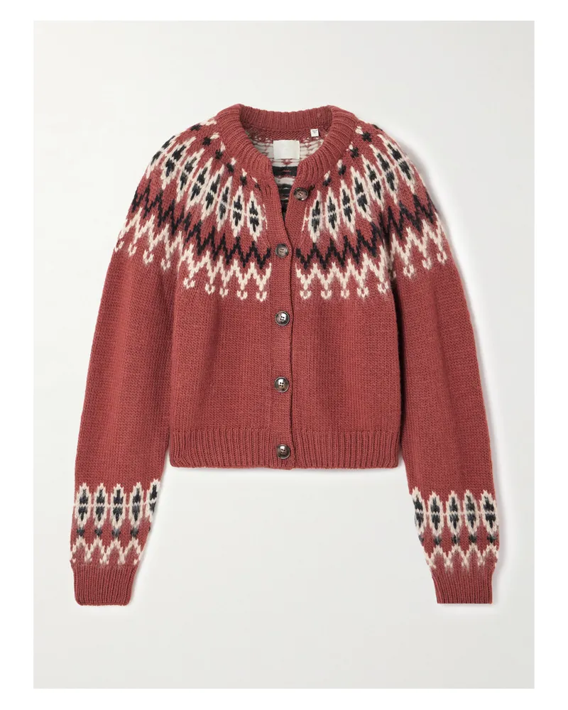 DÔEN Clarke Cardigan Aus Einer Wollmischung Mit Fair-isle-muster - Burgunder Burgunder