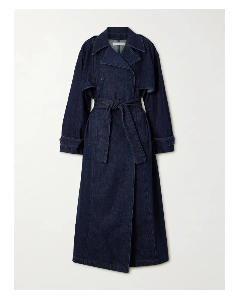 FRANKIE Shop Nikola Doppelreihiger Trenchcoat aus Denim Blau