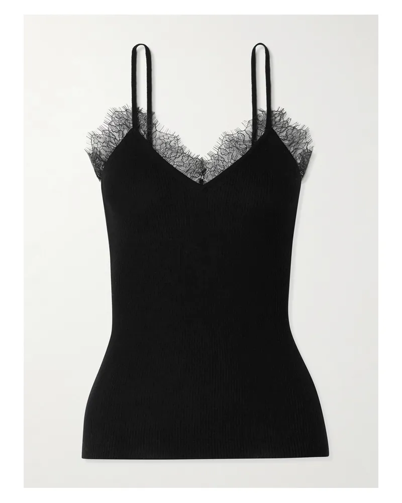 arch4 Bibury Top Aus Geripptem Biokaschmir Mit Spitzenbesätzen - Schwarz Schwarz