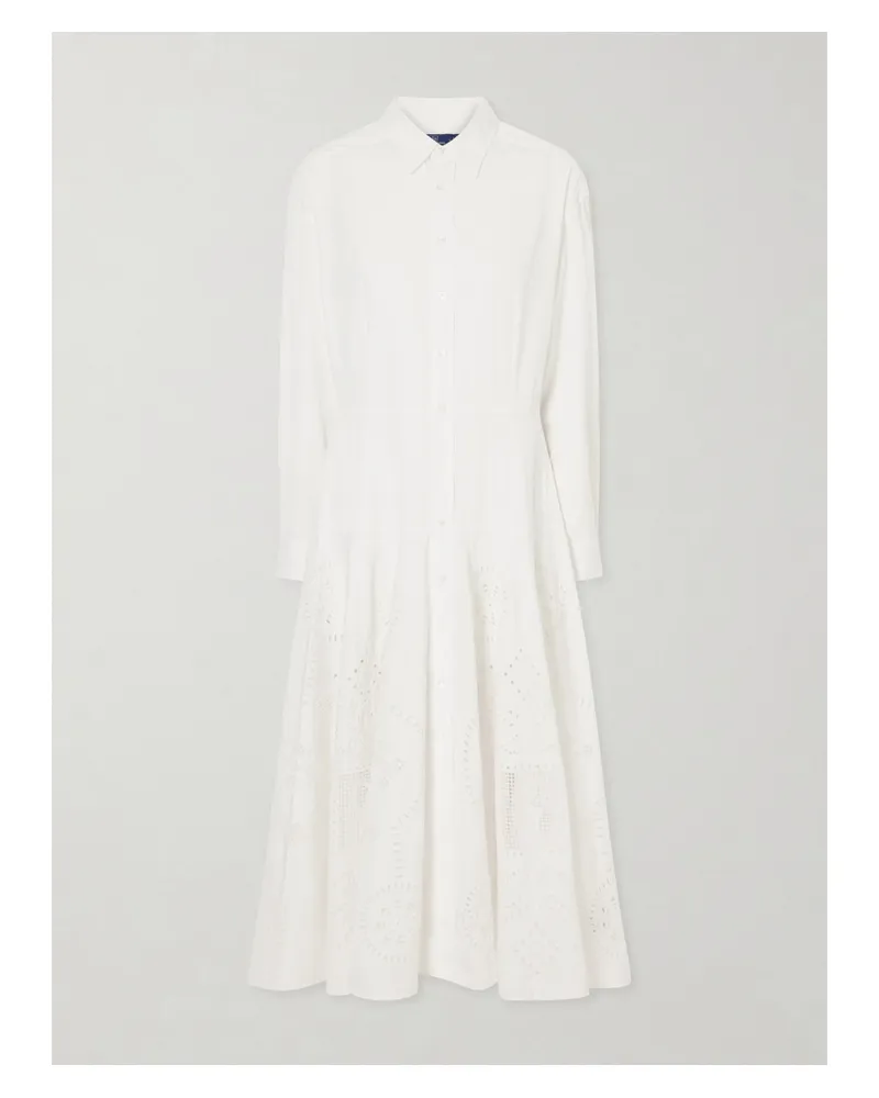 Ralph Lauren Broderie Anglaise Cotton Midi Dress - White White