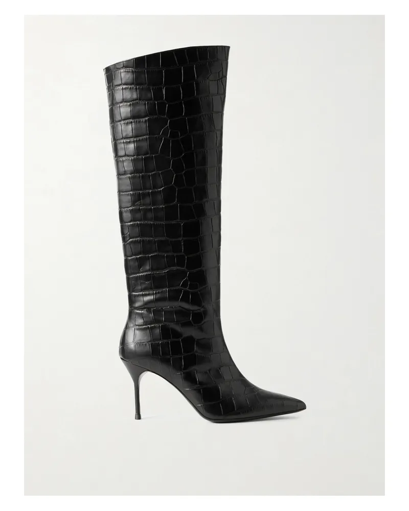 STAUD Sebastian Croc-effect Leather Knee Boots - Black Black