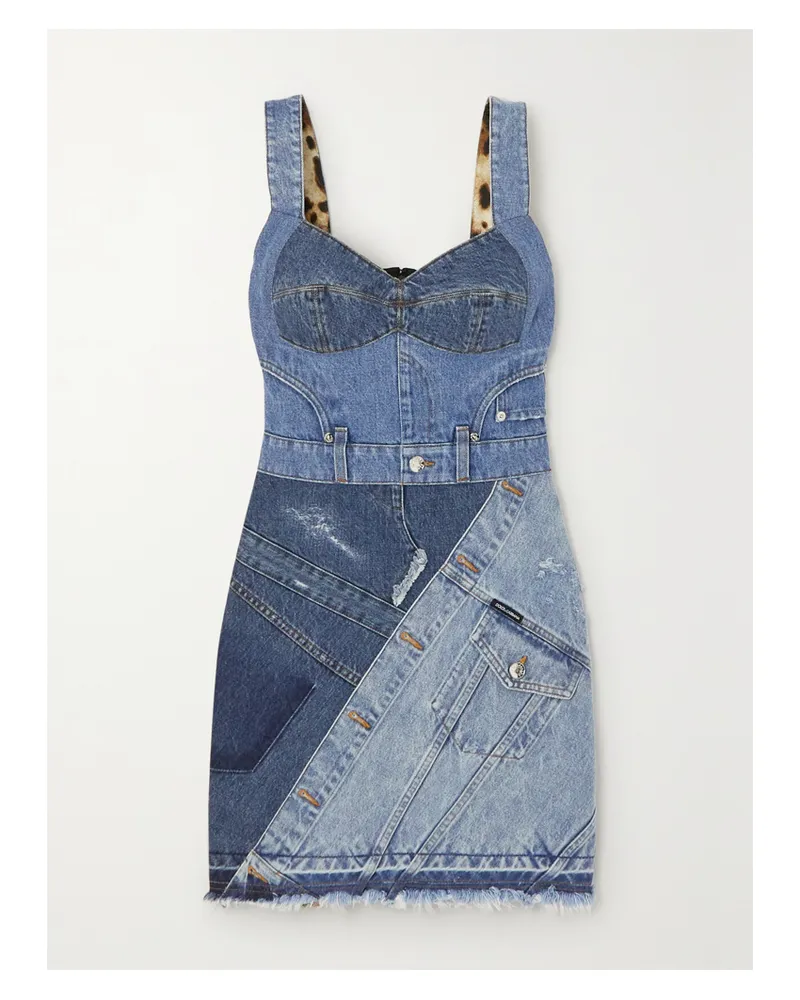 Dolce & Gabbana Minikleid Aus Denim Und Stretch-jersey In Patchwork-optik - Blau Blau