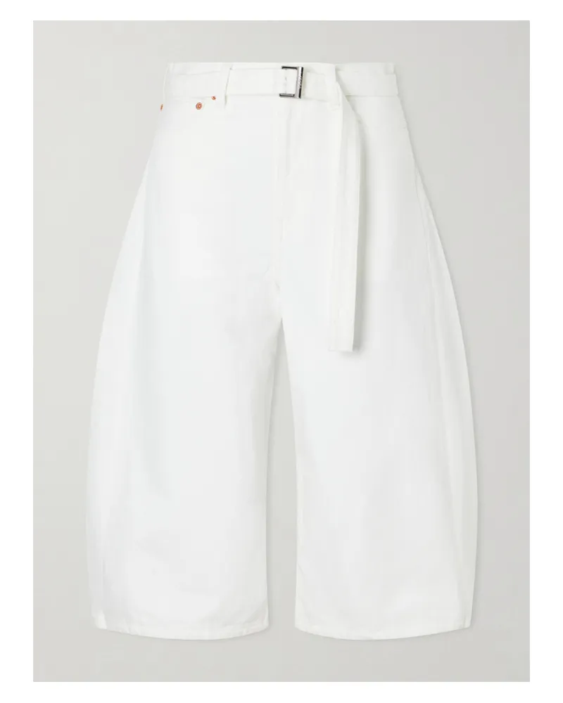 Sacai Belted Cropped High-rise Barrel-leg Jeans - White White