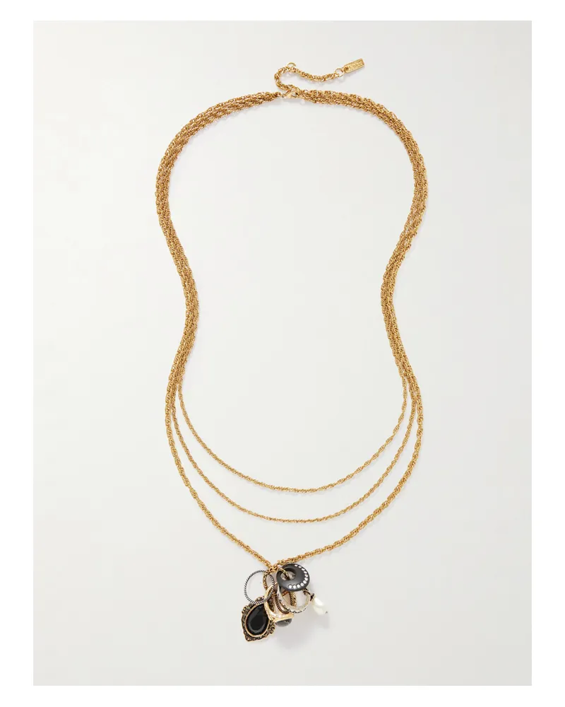 Chloé Goldfarbene Kette Mit Kristallen, Kunstperle Und Silberfarbenen Details Gold