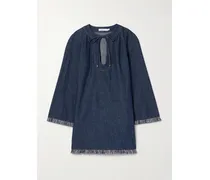 Rhiannon Mini-jeanskleid Mit Fransen Zum Binden - Blau
