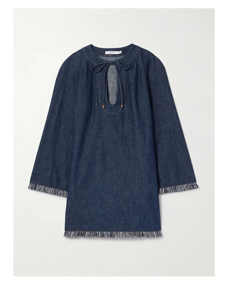 Zimmermann Rhiannon Mini-jeanskleid Mit Fransen Zum Binden - Blau Blau