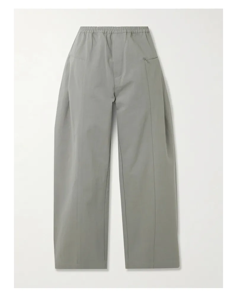 Deiji Studios Pleat Organic Cotton-twill Barrel-leg Pants - Gray Gray