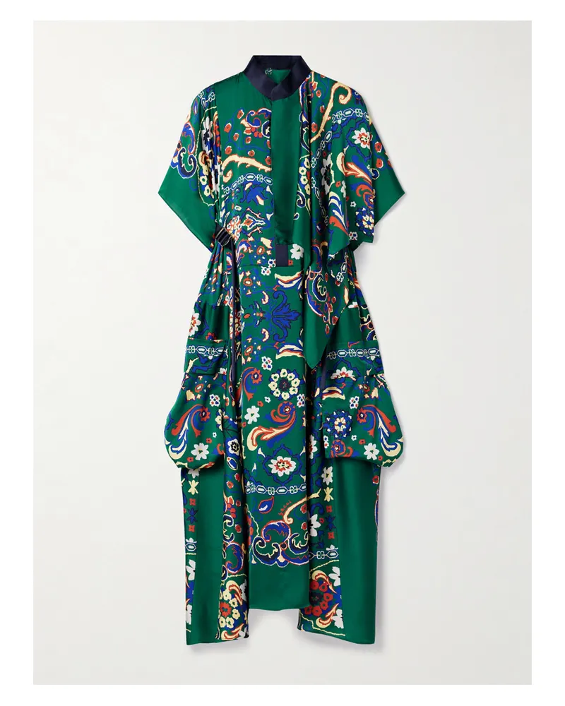 Sacai Midikleid Aus Bedrucktem Satin - Grün Grün