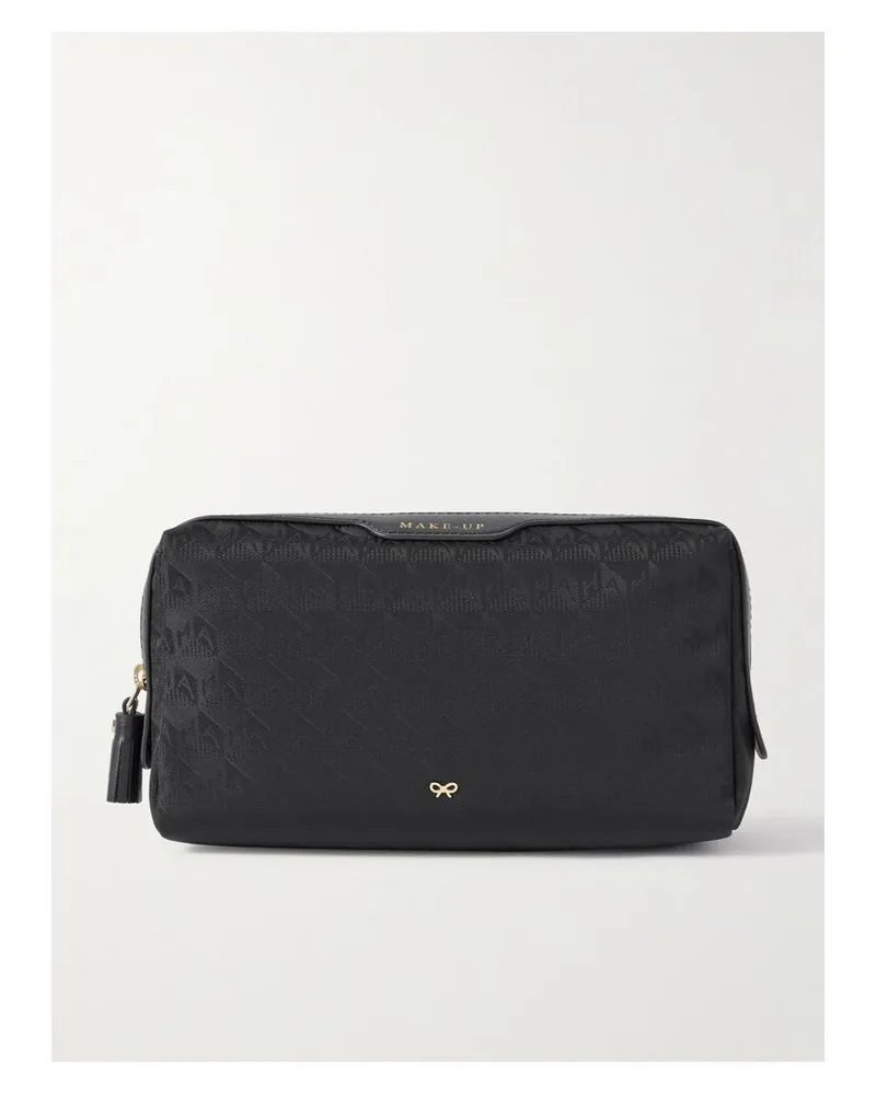 Anya Hindmarch Small Makeup Kosmetiktasche Aus Econyl-jacquard Und Lederbesätzen - Schwarz Schwarz