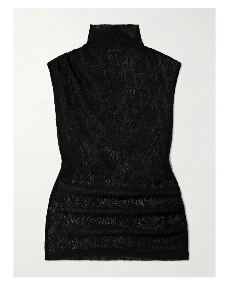 Veronica Beard Mylie Ruched Stretch-lace Turtleneck Top - Black Black