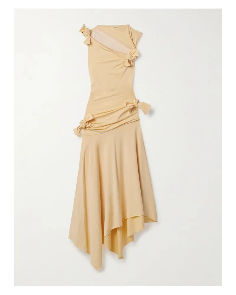 Acne Studios Asymmetrisches Midikleid Aus Stretch-crêpe Mit Cut-out Und Knoten - Gelb Gelb