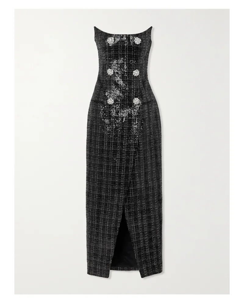 Balmain Trägerlose Robe Aus Metallic-tweed Mit Pailletten Und Verzierungen - Schwarz Schwarz