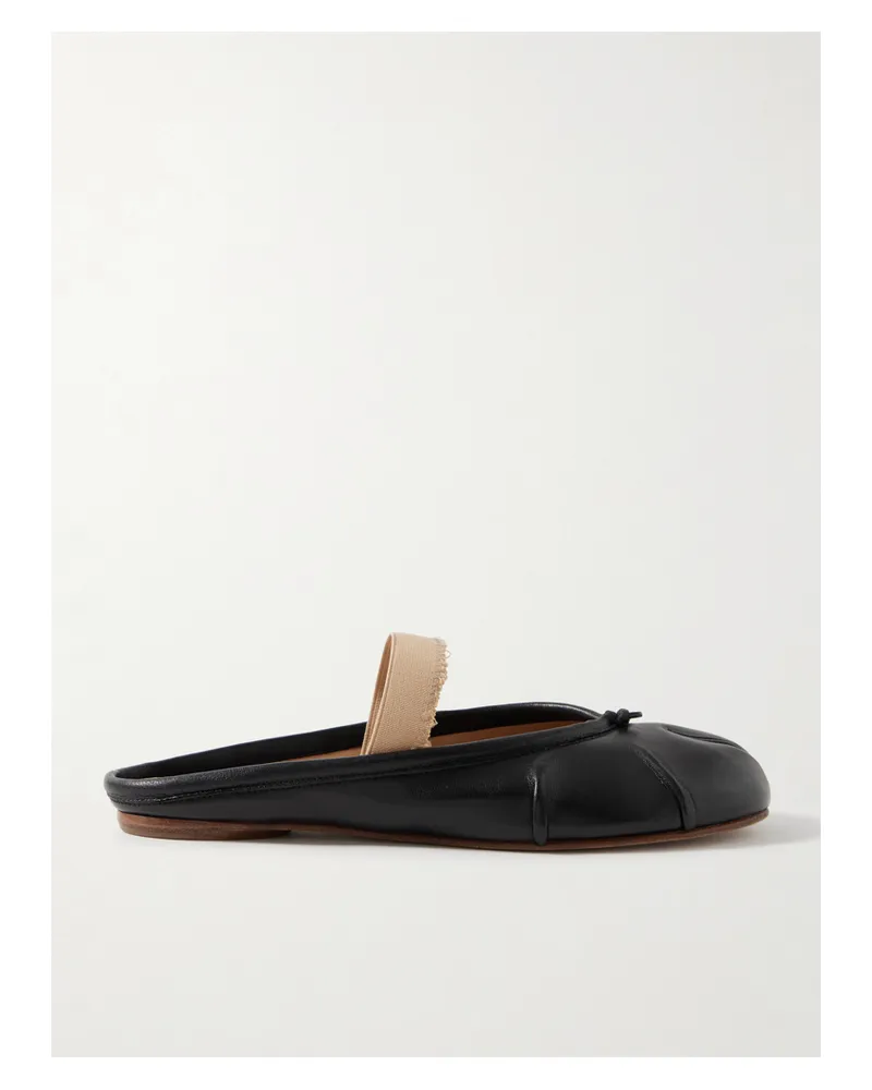Maison Margiela Tabi Frayed Split-toe Leather Ballet Flats - Black Black