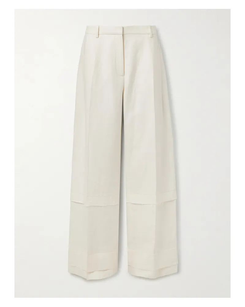 KHAITE Linden Tiered Frayed Linen Pants - Cream Cream