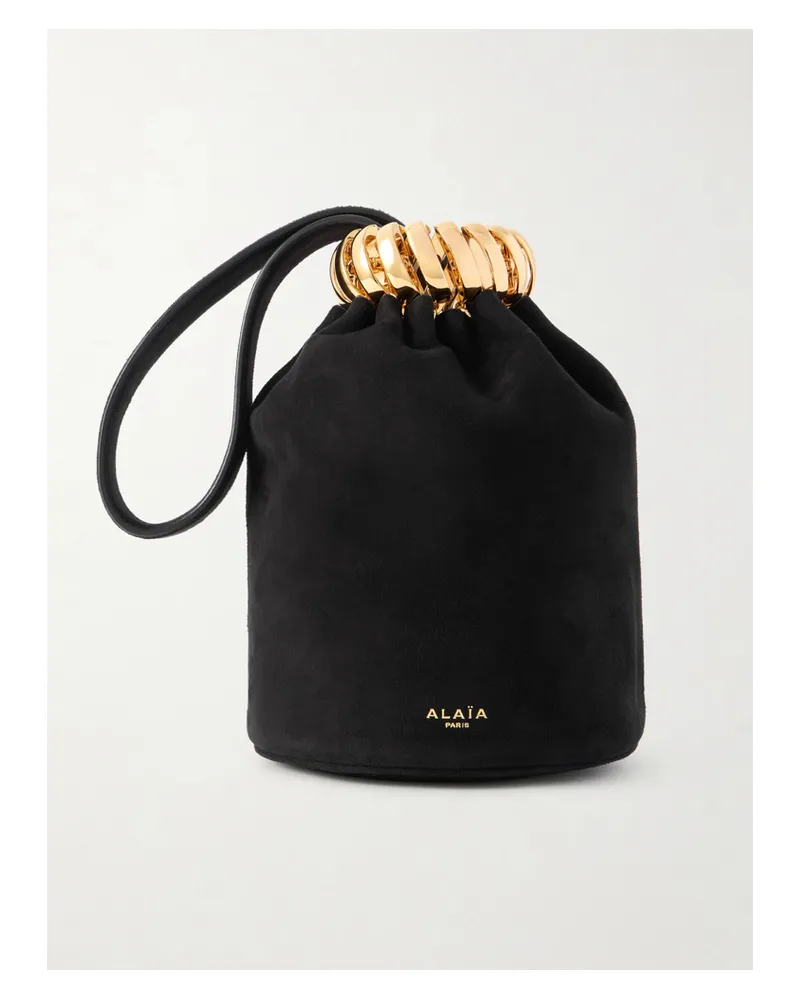 Alaïa Leather And Gold-tone Trimmed Suede Bucket Bag - Black Black