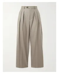 Loro Piana Bundfaltenhose mit Weitem Bein aus Wolle Grau