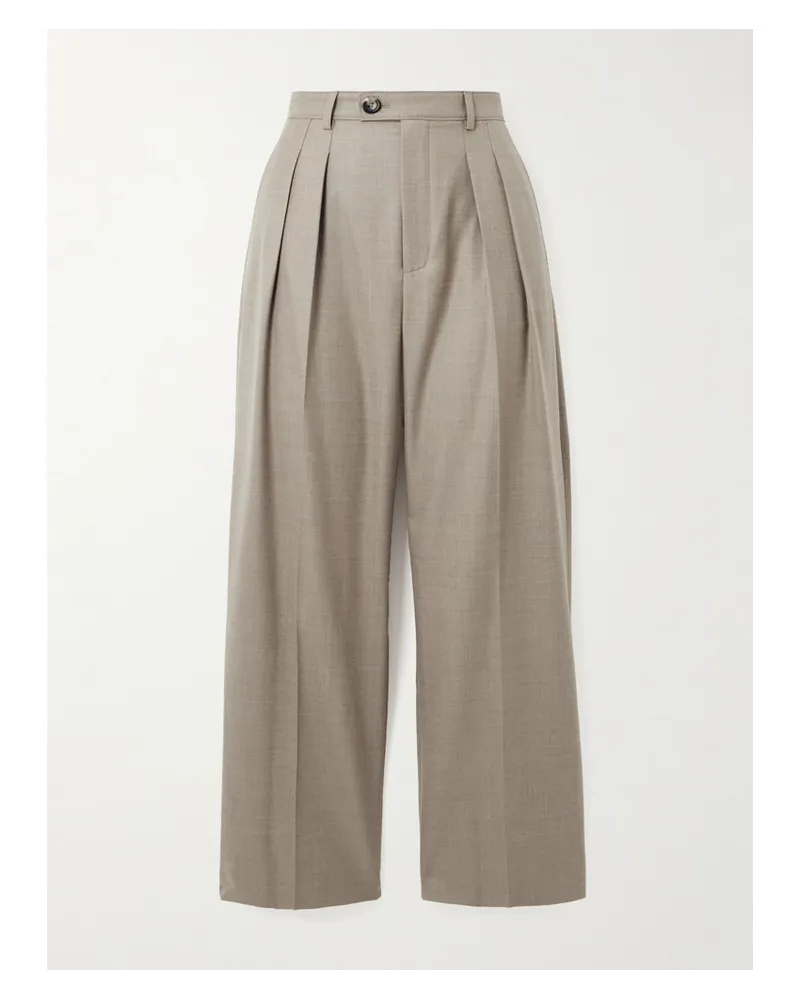 Loro Piana Bundfaltenhose mit Weitem Bein aus Wolle Grau