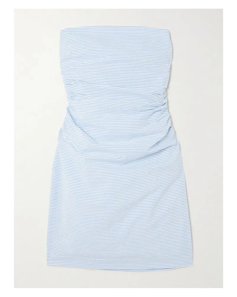 BERNADETTE Vera Trägerloses Minikleid Aus Gestreiftem Baumwoll-seersucker Mit Raffungen - Blau Blau