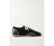Paris Suede-trimmed Leather And Canvas Sneakers - Black