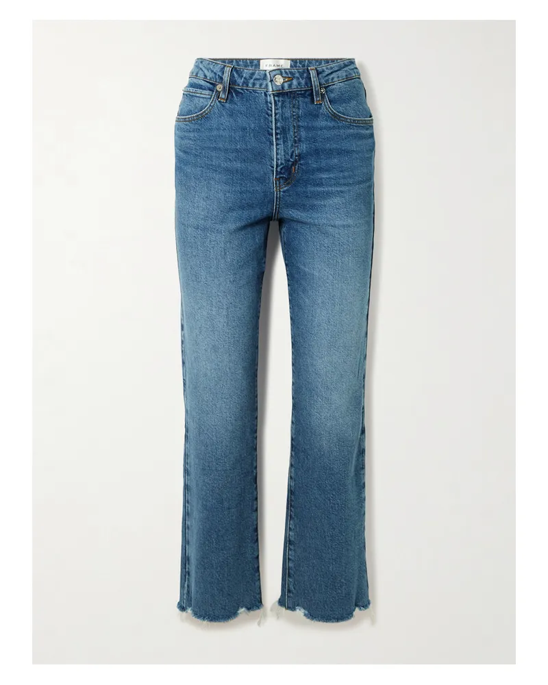 Frame Denim The Ruler Crop Verkürzte, Hoch Sitzende Jeans Mit Schmalem Bein Und Fransen - Blau Blau