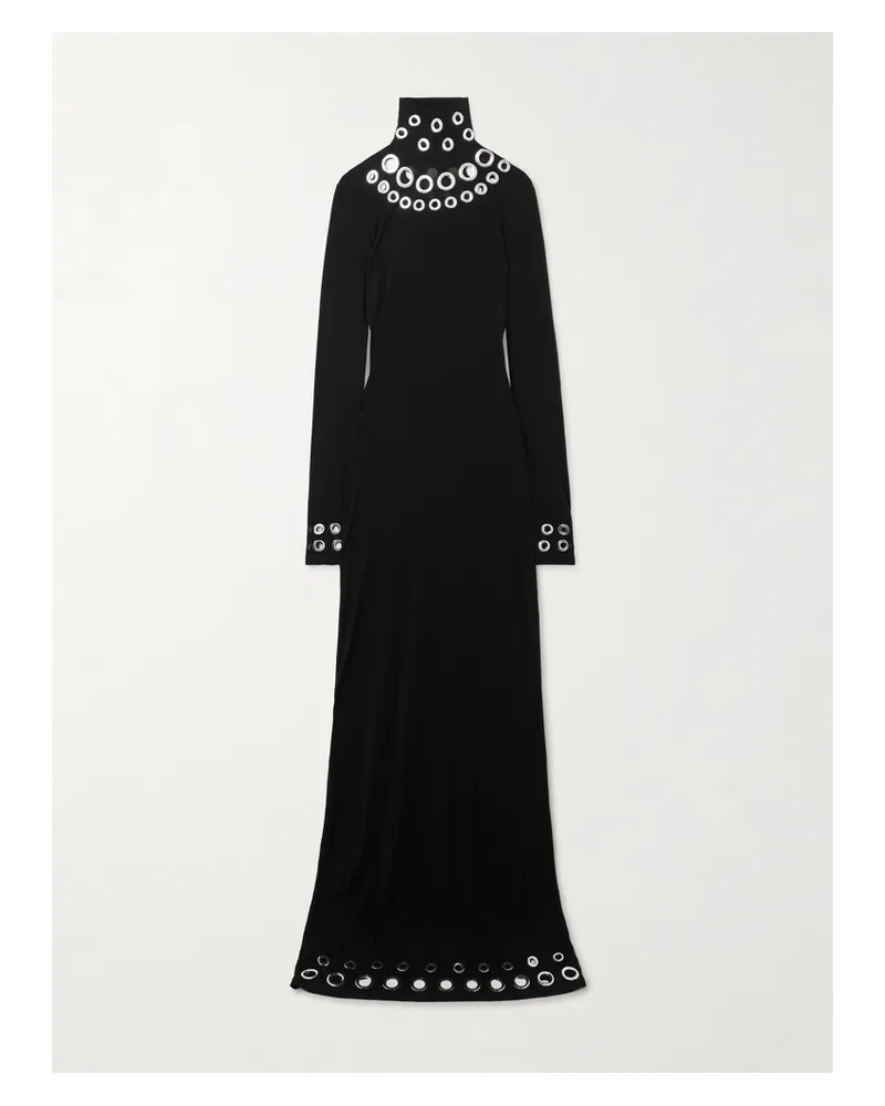 Paco Rabanne Maxikleid Aus Stretch-jersey Mit Stehkragen Und Ösen - Schwarz Schwarz