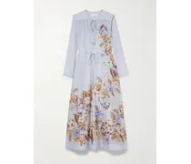Coco Maxikleid Aus Bedrucktem Seidensatin Mit Bindegürtel - Blau