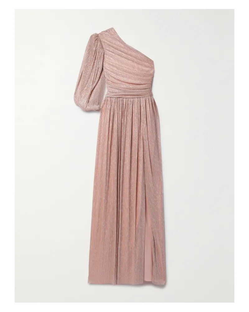 COSTARELLOS Morgan Asymmetrische Robe Aus Plissiertem Lamé Mit Raffungen - Pink Pink